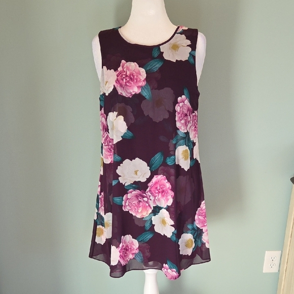 Jessica Howard Floral Midi Dress Purple With White And Pink Flowers Women's 14P - Picture 2 of 11